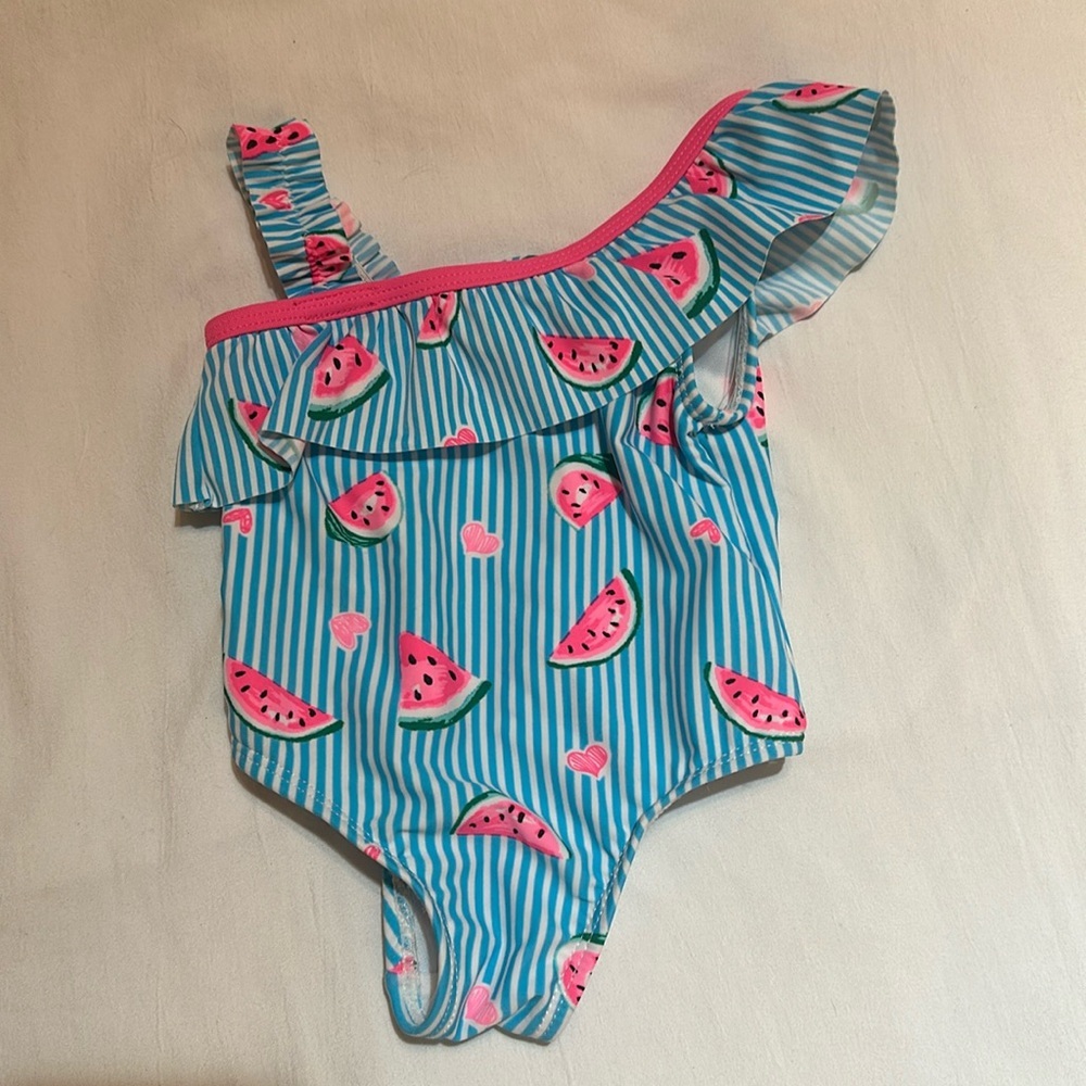 Baby girl’s swimsuit - blue pink striped watermelon NWOT